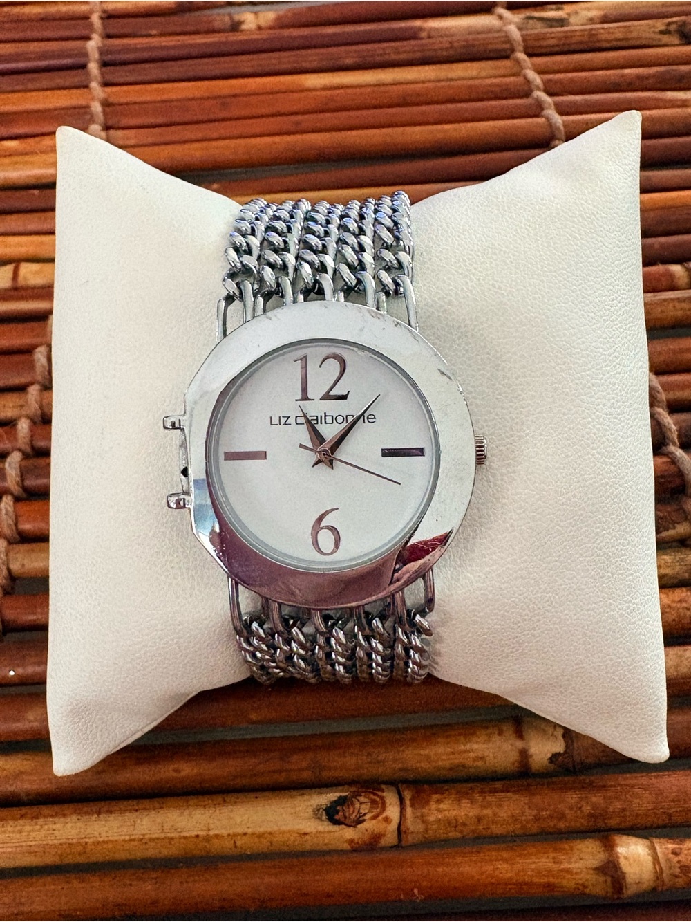 Liz Claiborne Silver and White Chain-Link Bracelet Watch Needs Battery